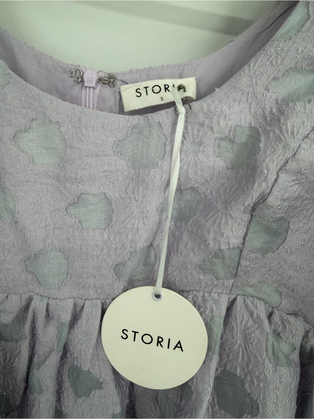 NWT Storia Lavender Floral Jacquard Puff Sleeve Babydoll Mini Dress Small